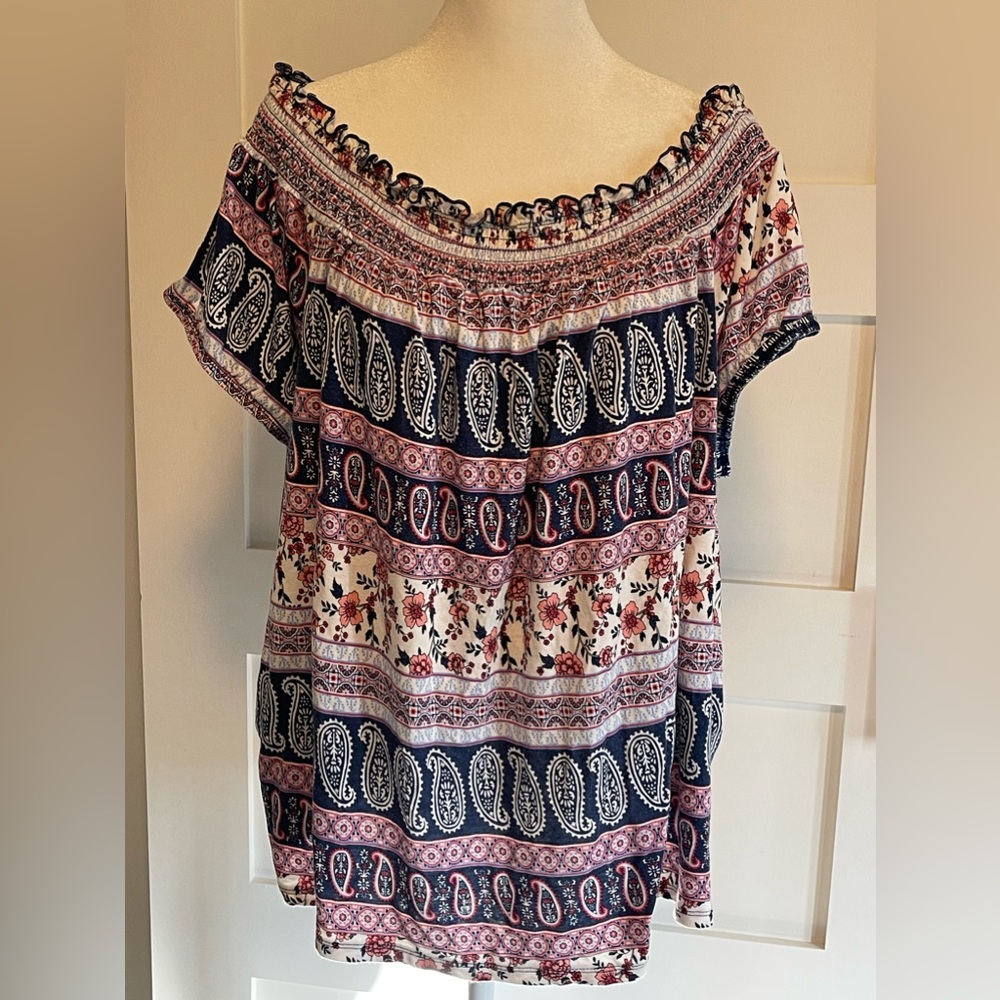 Ultra Flirt Short Sleeve Boho Blouse Size 3X